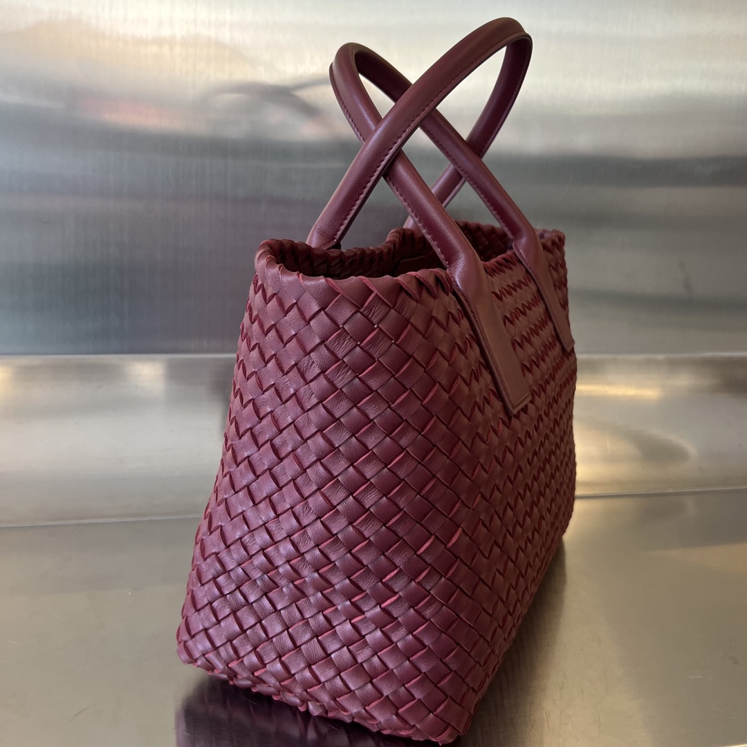 Small Cabat Intreccio Leather Tote Bordeaux